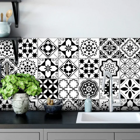 12pcs Black & White Waterproof Tile Stickers