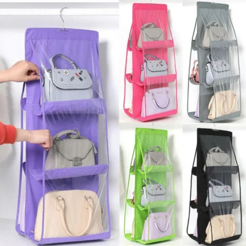 double sided transparent 6 pocket hanging bag organizer baytodeal pakistan