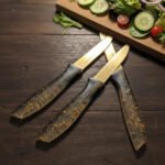 Pack of 3 Stainless Steel Gold color Knife and Safety cover  with acrylic Handpiece