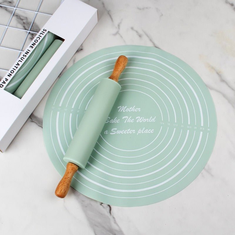 Round Silicone Kneading Pad With Rolling Pin